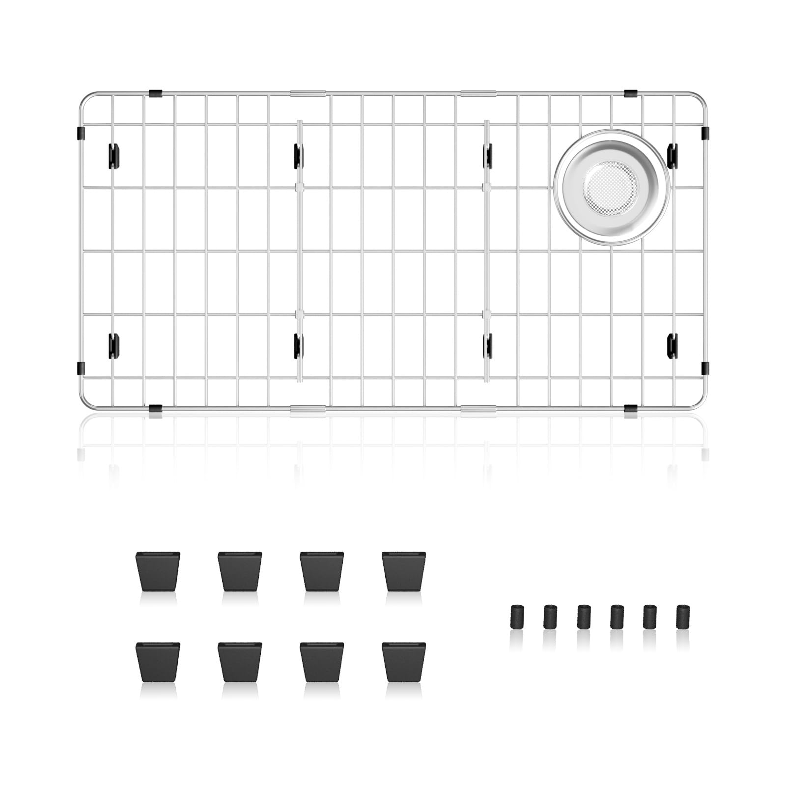 DPZM 28-1/4" x 14-1/4" x 1-1/4" Stainless Steel Sink Rack for Bottom of Sink, Metal Sink Protectors For Kitchen Sink, Sink Grid, Sink Bottom Grid with Side Drain, Kitchen Sink Grid with Sink Strainer