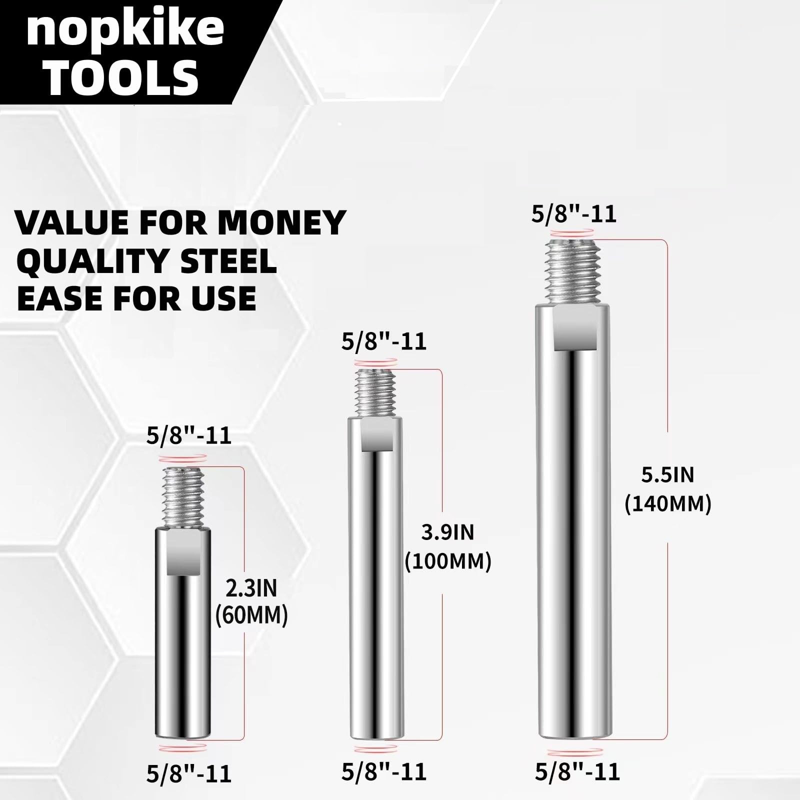 5/8"-11 Angle Grinder Extension Shaft Connecting Rod 3PCS with 1PC Universal Adjustable Spanner and 3 Sets Flange Nut，Compatible with Makita, Dewalt, Bosch, Hitachi, Milwaukee, Metabo and other brands