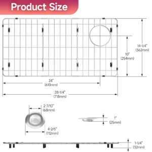 DPZM 28-1/4" x 14-1/4" x 1-1/4" Stainless Steel Sink Rack for Bottom of Sink, Metal Sink Protectors For Kitchen Sink, Sink Grid, Sink Bottom Grid with Side Drain, Kitchen Sink Grid with Sink Strainer