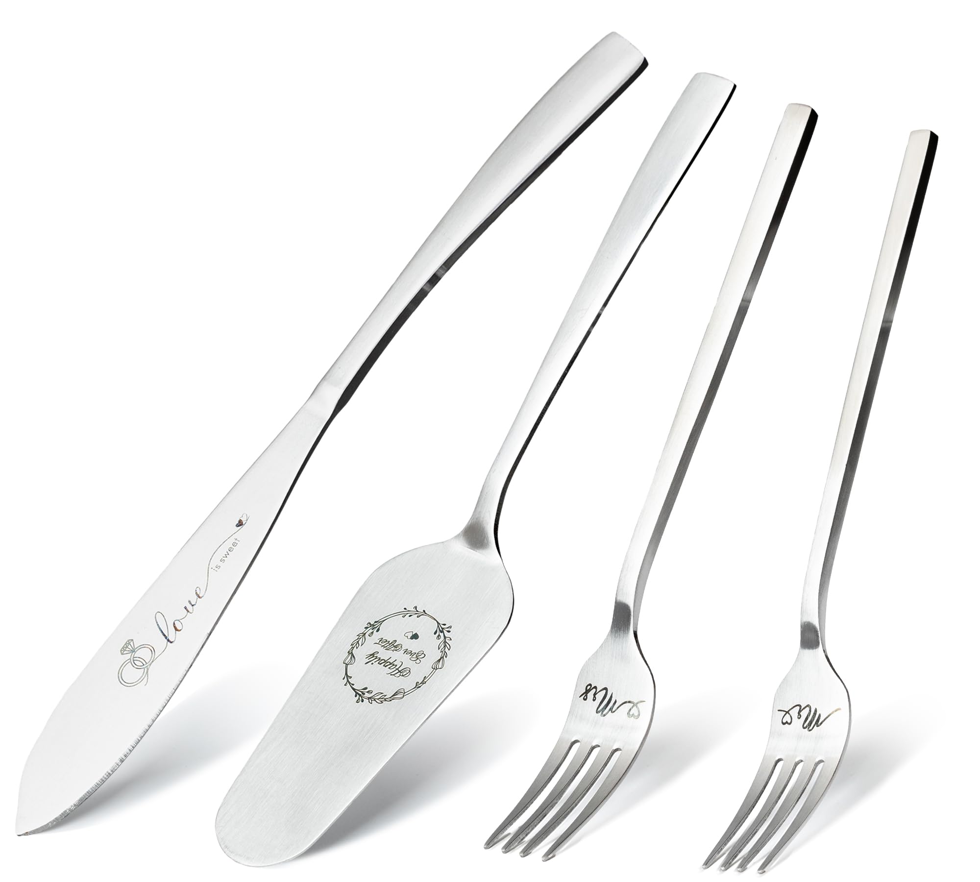 iooiluxry Cake Cutting Set For Wedding, Wedding Cake Knife And Server Set, Mr And Mrs Forks And Cake Cutter Set For Wedding, Bridal Shower Gifts, Engagement Gifts For Couples (Silver)