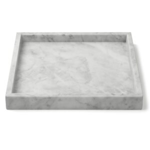 Moreast Real Marble Tray for Bathroom Kitchen, Genuine Natural Stone Decorative Tray on Vanity Dresser Nightstand Desk, 10 x 10 (Grey)