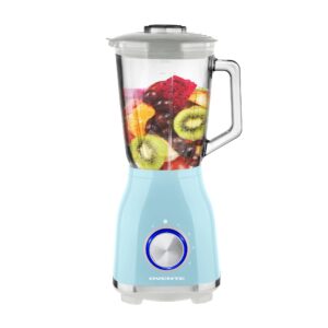 ovente countertop kitchen blender with 550 watts, stainless steel blades, 4 speed settings, 50oz glass jar for shakes, smoothies, purees, crushed ice, frozen drinks, sauces, & more, blue blh2604lbl