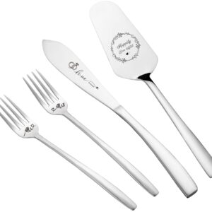 iooiluxry Cake Cutting Set For Wedding, Wedding Cake Knife And Server Set, Mr And Mrs Forks And Cake Cutter Set For Wedding, Bridal Shower Gifts, Engagement Gifts For Couples (Silver)