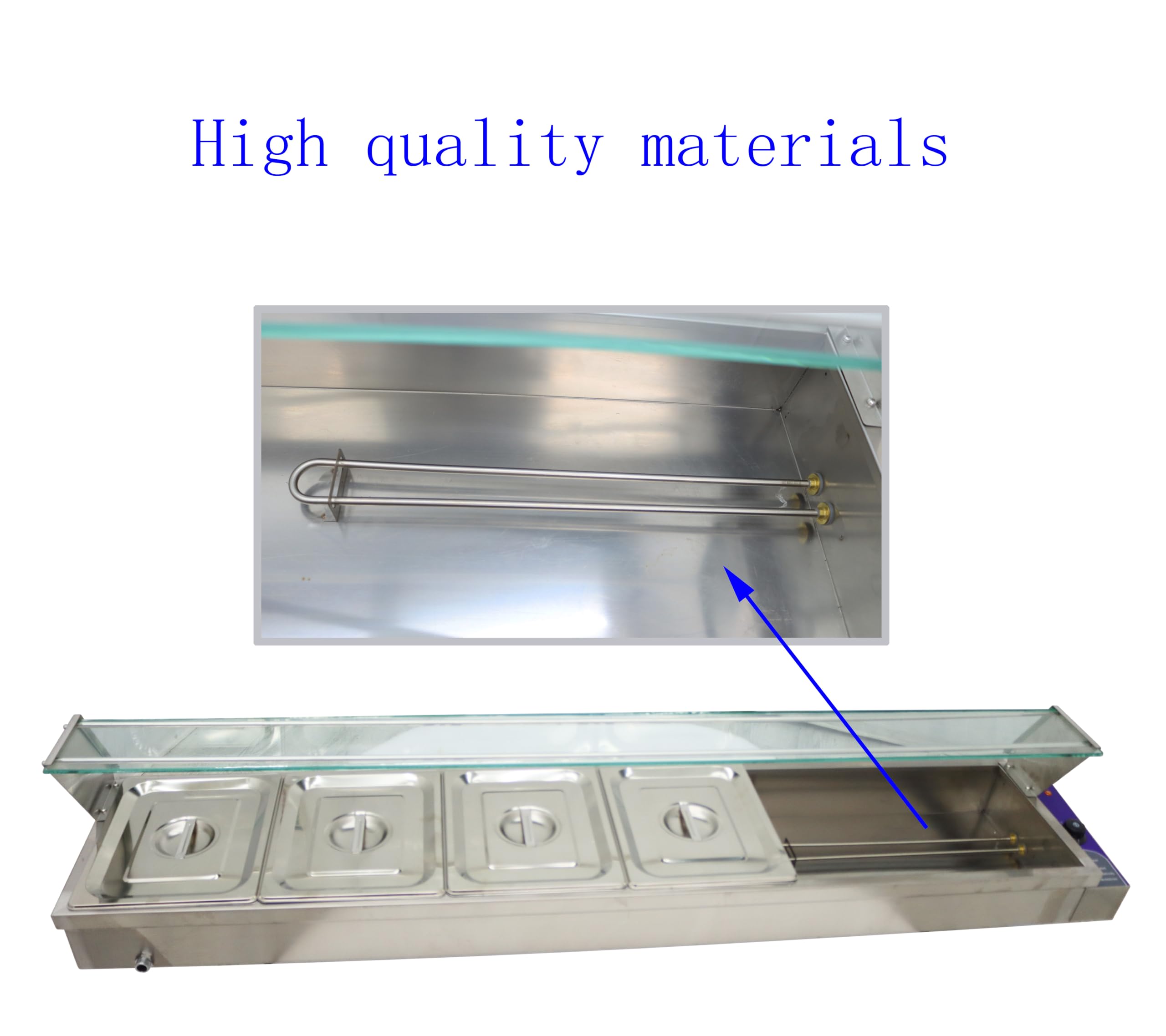 TECHTONGDA 6-Pan Bain-Marie Buffet Food Warmer Electric Steam Heater Stainless Steel Parties Catering Restaurants 1500W