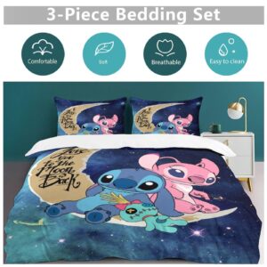 MSLuLa Cartoon Bed Duvet Cover Cute Kids Adults Bedding Sets Anime 3D Printed Lightweight 3 Pieces Comforter Cover Sets with 1 Duvet Cover and 2 Pillow Cases, Twin