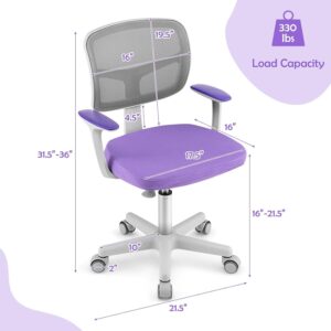 FUTADA Kids Desk Chair, Height Adjustable Children Study Chair w/Lumbar Support, Swivel Mesh Seat, Universal Casters, Ergonomic Kids Task Chair for Boys Girls Aged 3-10, Home, School, Office (Purple)