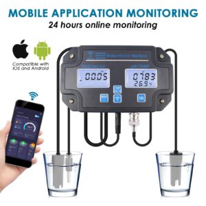 6 in 1 Smart Water Quality Tester, WiFi pH Meter pH, EC, TDS, Salt, SG, and Temperature with 24Hrs Wi-Fi Online Mobile APP Monitoring for Fish Ponds, Aquariums, Hydroponics, Pool & Seawater