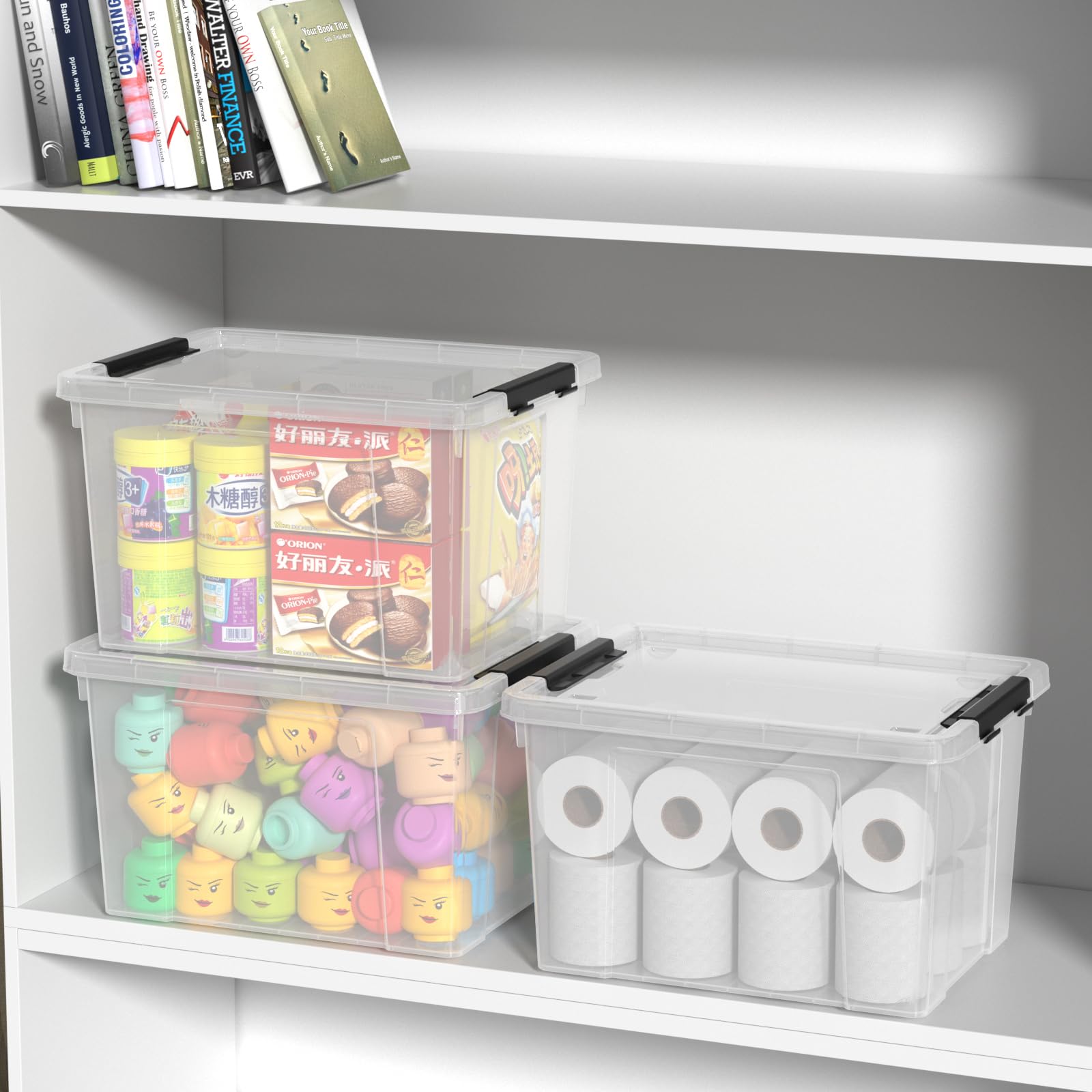 DynkoNA 22 Quart Plastic Latching Storage Box with Wheels, 6-pack Clear Lidded Storage Bins