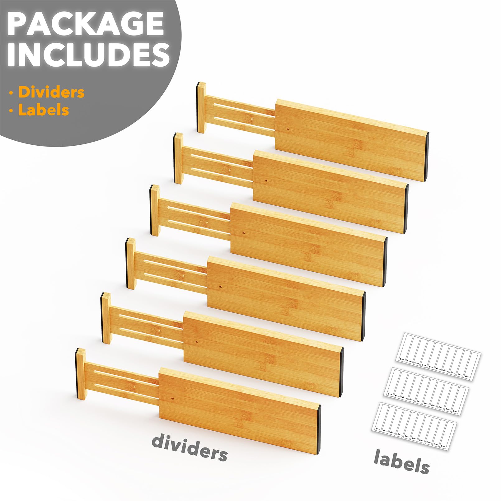 SpaceAid Bamboo Dresser Drawer Dividers 6 Pack, 4.65“ High Adjustable 12.5“-17” Drawer Organizers, Expandable Organization for Clothing, Clothes, Dressers, Natural