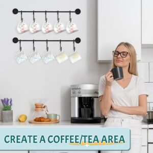 HOMEBROS Coffee Mug Rack, Black Metal Coffee Cup Holder Wall Mounted Hanging Coffee Mug Holder with 10 Mug Hooks Space Saving Kitchen Coffee Bar Mug Hanger Tea Cup Holder for Storage & Display - 2 Pcs