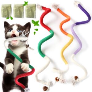 fokauiwo cat chew toys for bored indoor adult cats, interactive catnip rope toy for teeth cleaning, cat nip teething toys for cats kittens, kitty kicker toy, 3 pack (plus 3 pouches of catnip)