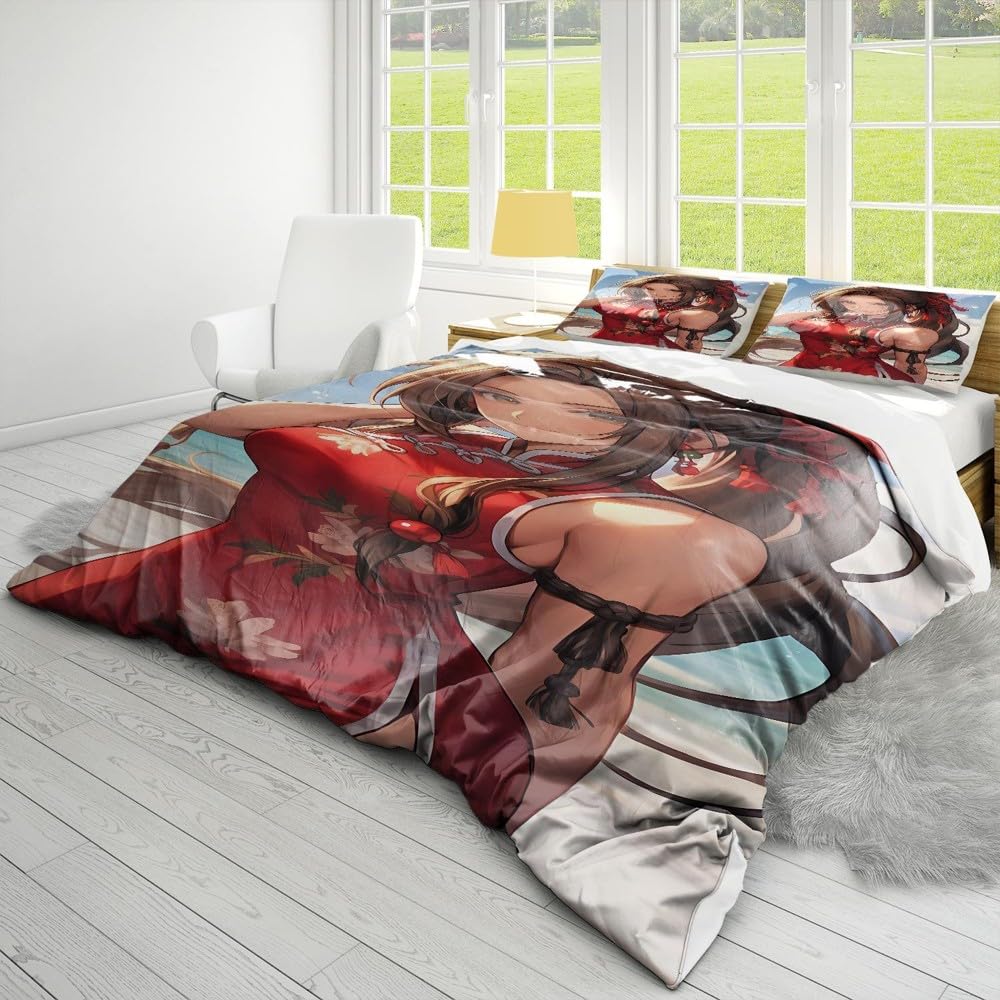 MattUi Arcade Game Sexy Girl Anime 3D Bedding Set Soft Breathable Microfiber Duvet Cover, Bedroom Decor 3 Piece Set (8,Queen 90x90in + 20x30in)