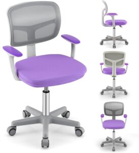 futada kids desk chair, height adjustable children study chair w/lumbar support, swivel mesh seat, universal casters, ergonomic kids task chair for boys girls aged 3-10, home, school, office (purple)