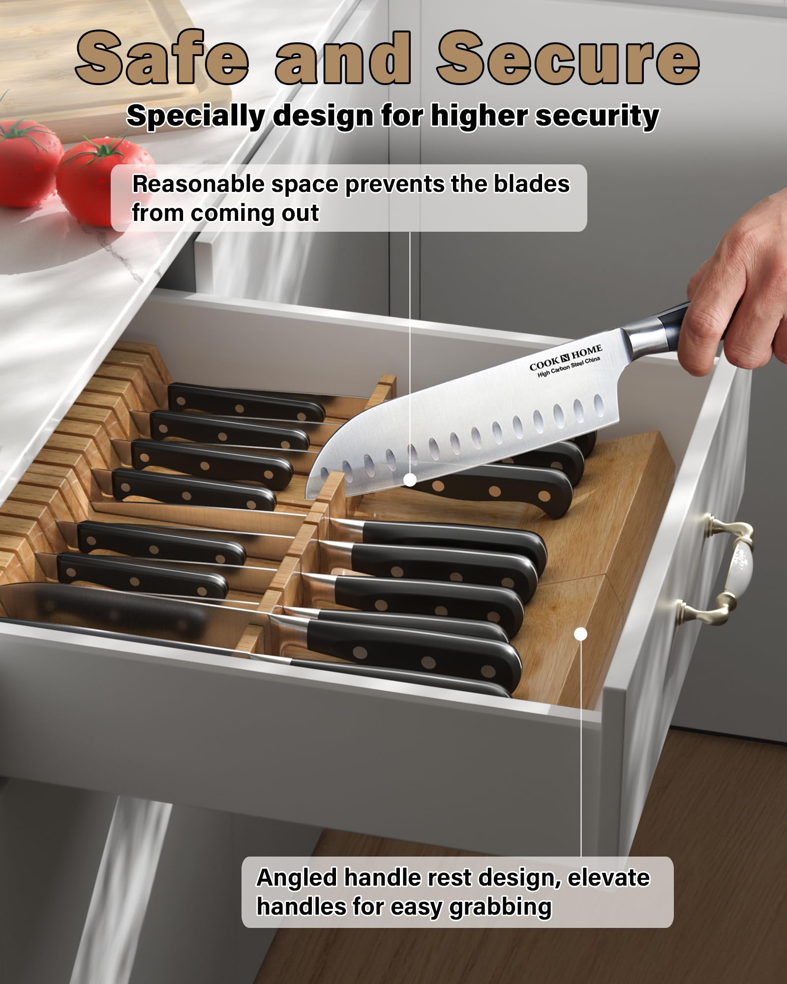 Cook N Home In-Drawer Knife Block Organizer 18-slot, (2pc 9-Slot) Kitchen Knife Cutlery Holder Drawer Storage, Holds up to 18 Knives (Not Included)