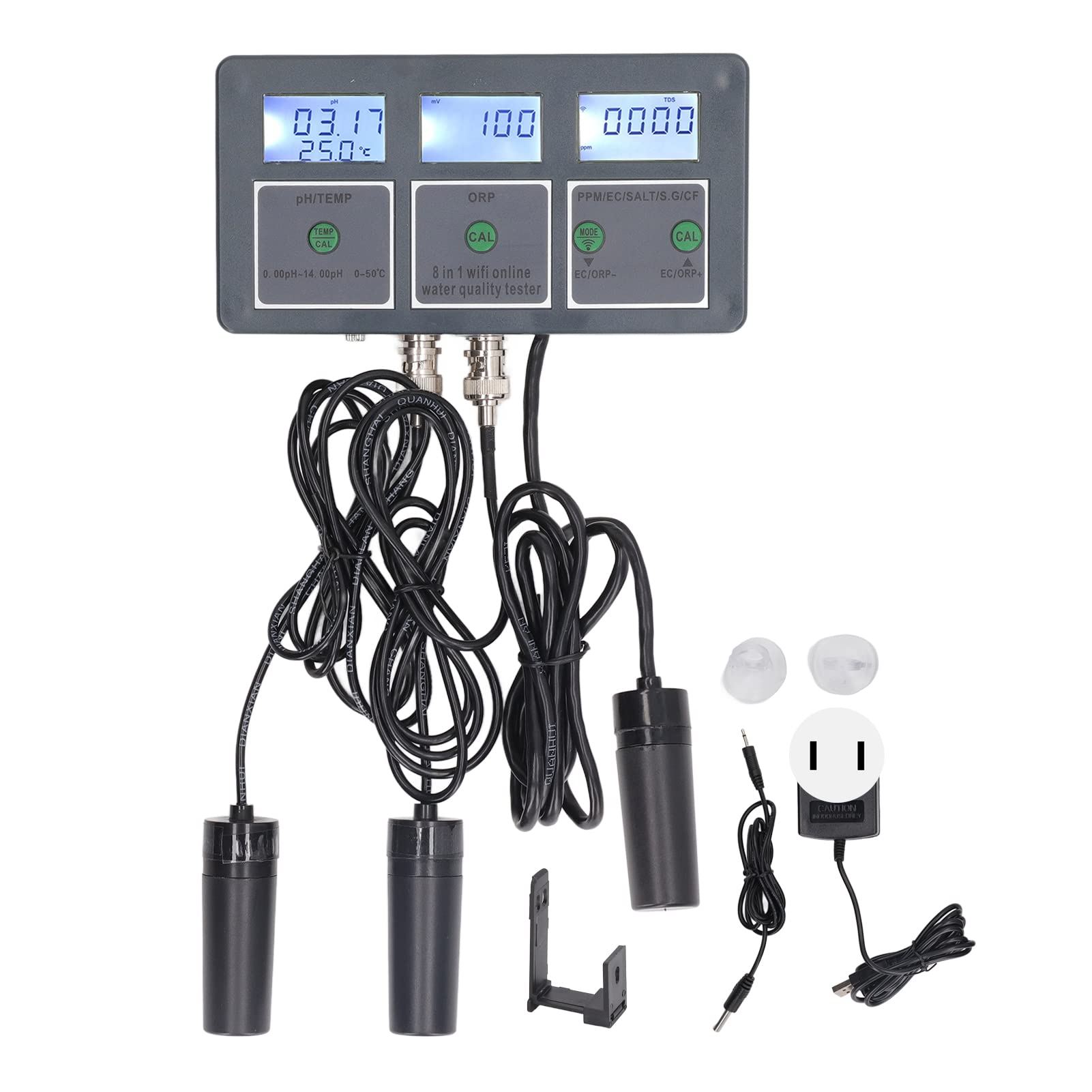 8 in 1 Water Quality Tester, S.G EC Salt ORP CF Temp, Online Monitor for Aquariums, Hydroponics, Labs (US Plug 110V)