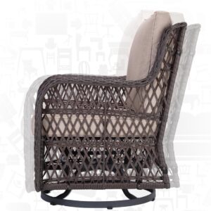 Rocking Swivel Chair, Outdoor Rattan Chairs Set with Side Table and Cushions, Patio Conversation Furniture Set 3 Piece for Outside Porch Deck Balcony Garden Backyard