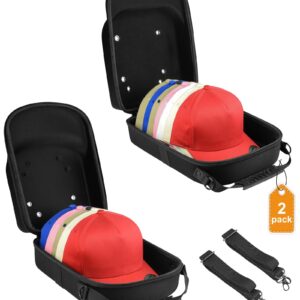 Allgawise Set of 2 Hard Hat travel Cases for Baseball Caps - Hat Storage Organizer Holder with Handle, Shoulder Strap and Trolley Sleeve, Protect up to 10 Hats for Outdoor and Home Storage, Black