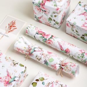 Yarcony Gift Wrapping Paper Roll - 17 Inch X 33Feet - Romantic Pink Flower and Birds Design Girly Gift Wrap Paper for Wedding, Bridal Shower, Mother’s Day, Valentine's Day, Birthday, Holiday