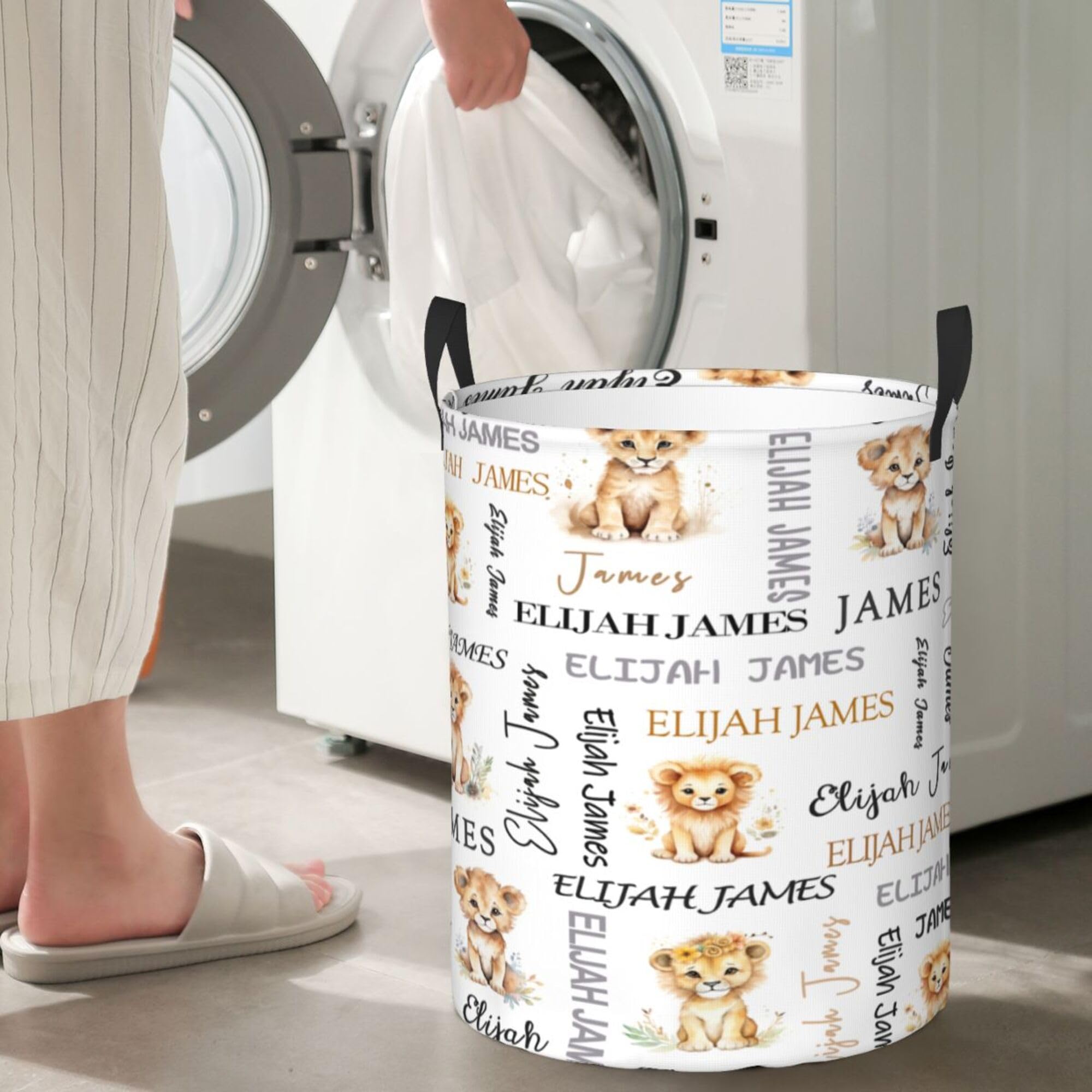 Custom Hamper for Nursery Lion Laundry Basket Hamper for Girls Boys Name Personalized Baby Nursery Hamper Bin Storage Basket Kids Baby Gift Baskets Collapsible Orgnizer Home Decor