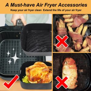 BYKITCHEN 9 Inch Square Silicone Air Fryer Liners for 6 to 8QT, Set of 2, Reusable Silicone Air Fryer Tray Insert, Air Fryer Accessories for Corsori 6QT, Ninja Air Fryer Pro XL 6.5QT, Gourmia & More