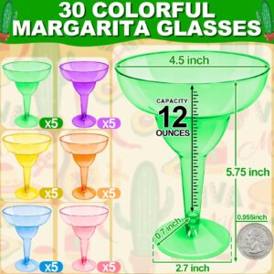 TURNMEON 30 Pack Plastic Margarita Glasses 12 oz Disposable Neon Cocktail Cups for Hawaiian Luau Party Decorations Mexican Fiesta Party Supplies Fun Taco Party Mexican Theme Party Supplies