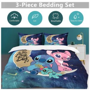 MSLuLa Cartoon Bed Duvet Cover Cute Kids Adults Bedding Sets Anime 3D Printed Lightweight 3 Pieces Comforter Cover Sets with 1 Duvet Cover and 2 Pillow Cases, Queen