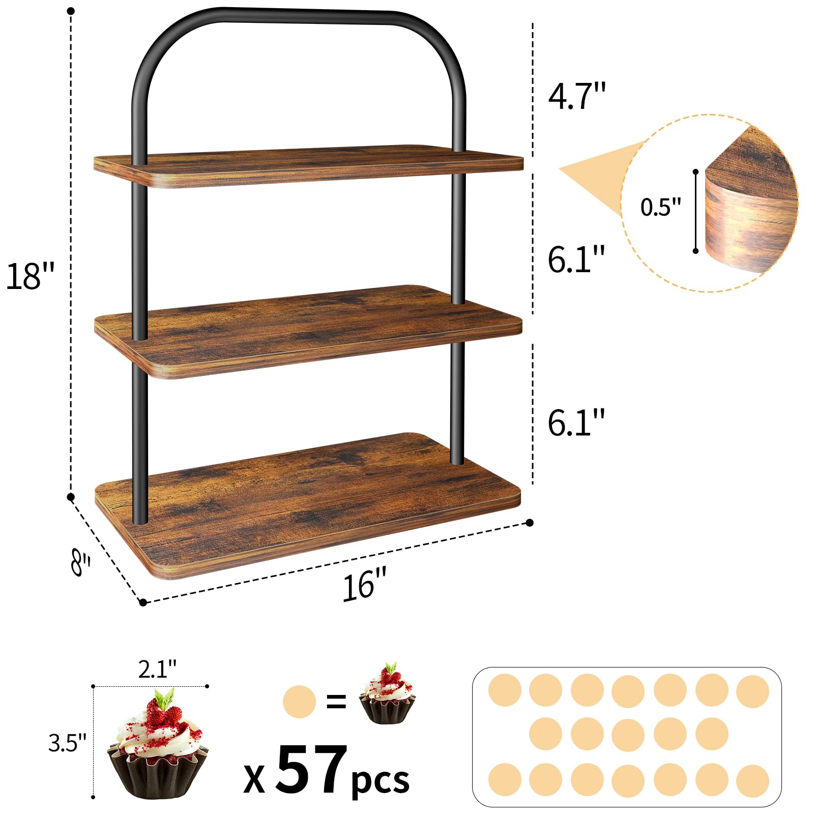 Cupcake Stand, 3 Tier Wood Cupcake Stand for 50 Cupcakes Large Dessert Stand Cupcake Display Stand Cupcake Tower for Farmhouse Decor, Party Serving Tray, Vendor Dessert Table Display Set