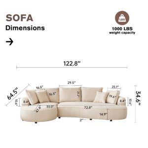 YOOBECH 122.8" Boucle Curved Sofa Modern Cloud Couch for Living Room Luxury 3-Seat Beige Sectional Sofa Couch for Home Apartment Office