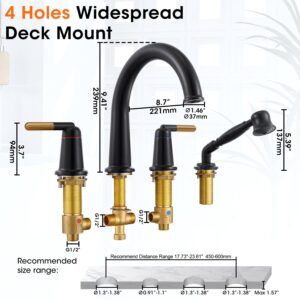 Wintap Black & Rose Gold Roman Bathtub Faucet Set with Hand Shower & Brass Valve Widespread Deck Mount 4 Hole High Flow Tub Faucets