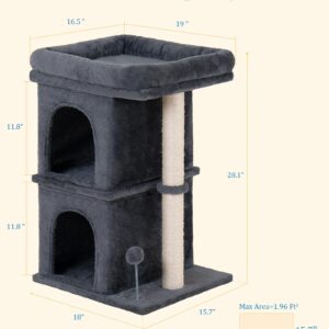 Aechonow Cat Tree for Large Cat, 19 * 16.5In Large Cat Perch, Adult Cat Tower for Indoor Cats with 24In Long Scratching Post, 2 Cozy Cat Condo House for Adult & Fat Cats, Dark Gray