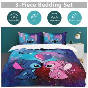 MSLuLa Cartoon Bed Duvet Cover Cute Kids Adults Bedding Sets Anime 3D Printed Lightweight 3 Pieces Comforter Cover Sets with 1 Duvet Cover and 2 Pillow Cases, Twin