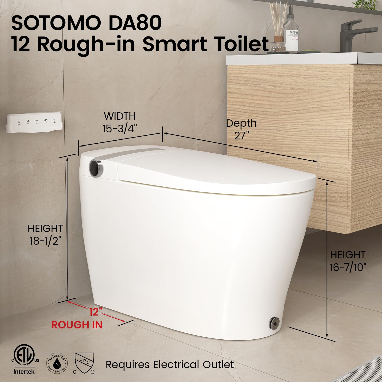 DA80 Smart Toilet, Modern Elongated Bidet Toilet with Built-in Water Tank, Assisted Pump, Heated Seat, 1.06 GPF Auto Flush, Warm Water, Remote and Foot Kick Operation, Plus Blackout Flush Feature