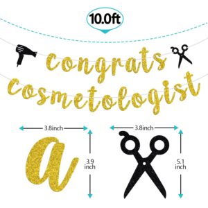 Congrats Cosmetologist Banner, I Will Cut You/Cosmetology School Survivor, 2024 Barber/Hairdresser Graduation Party Decorations Supplies, Gold Glitter