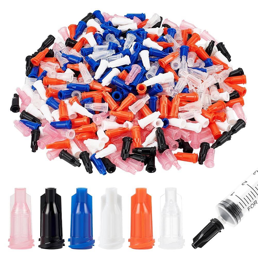 FINGERINSPIRE 480Pcs Plastic Lock Syringe Tip Caps 6 Color 4mm in Inner Diameter Syringe Barrel Tip Caps Dispensing Needle Tip Cap Compatible with Lock Syringes for Slip Lock Tip Leak-Free Dispensing