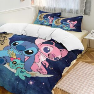 MSLuLa Cartoon Bed Duvet Cover Cute Kids Adults Bedding Sets Anime 3D Printed Lightweight 3 Pieces Comforter Cover Sets with 1 Duvet Cover and 2 Pillow Cases, Queen