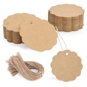 sallyfashion 200pcs kraft paper tags with string, round circle gift tags 2.4" editable tags clothes tags for diy crafts wedding party favors