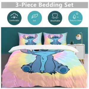 MSLuLa Cartoon Bed Duvet Cover Cute Kids Adults Bedding Sets Anime 3D Printed Lightweight 3 Pieces Comforter Cover Sets with 1 Duvet Cover and 2 Pillow Cases, Queen