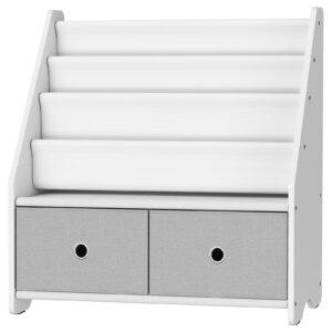 CHOEZON Kids Bookshelf and Toy Storage, 4 Tier Large Capacity Kids Book Rack, Sling Kids Bookcase, for Kids Room, Nursery, Playroom, White and Gray MCW06WT