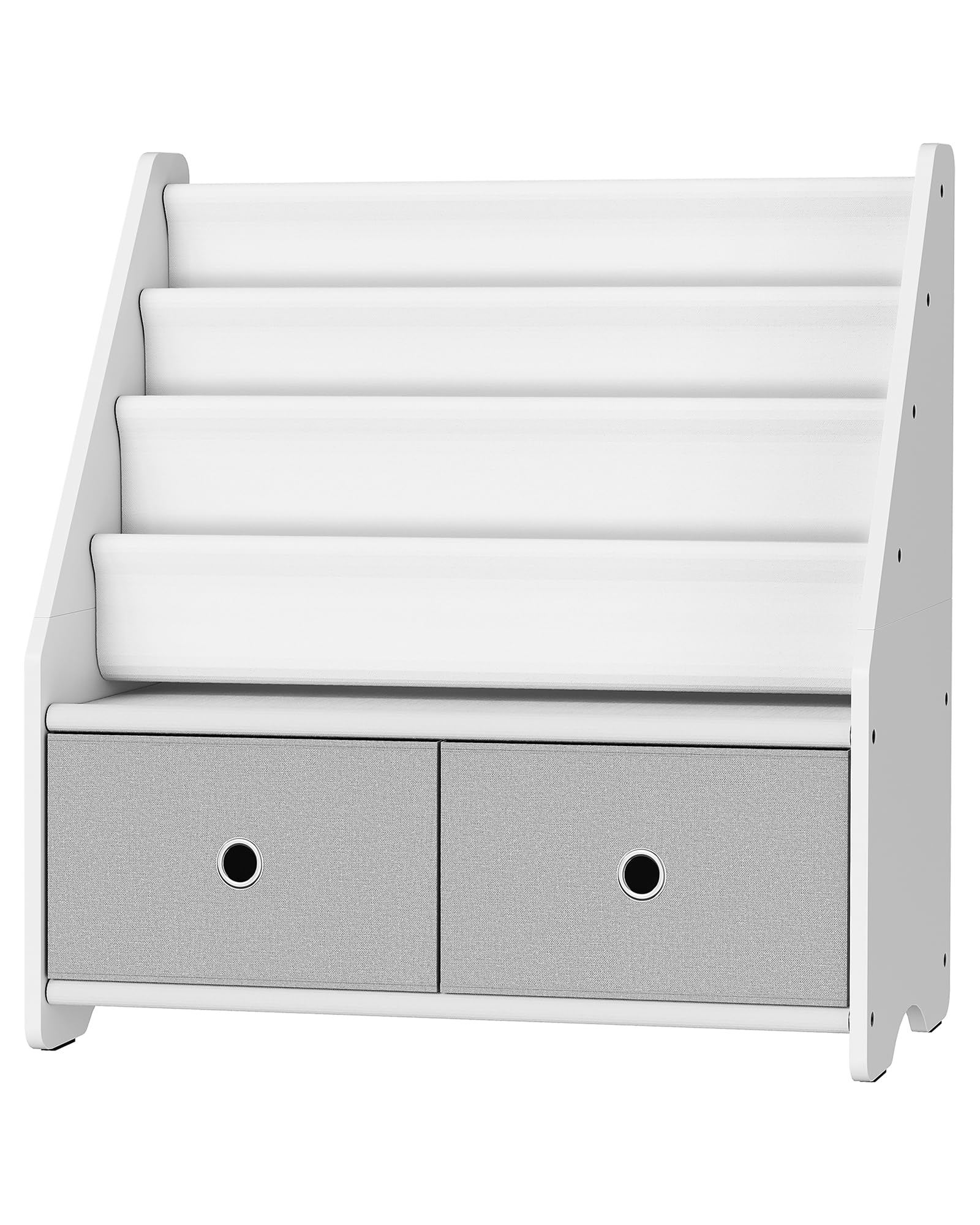 CHOEZON Kids Bookshelf and Toy Storage, 4 Tier Large Capacity Kids Book Rack, Sling Kids Bookcase, for Kids Room, Nursery, Playroom, White and Gray MCW06WT