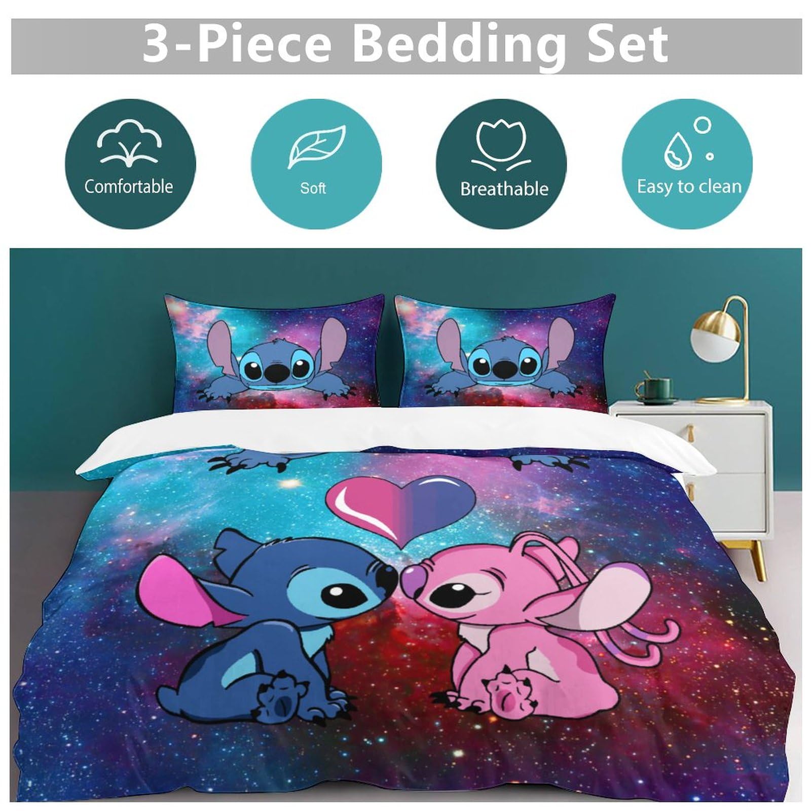 MSLuLa Cartoon Bed Duvet Cover Cute Kids Adults Bedding Sets Anime 3D Printed Lightweight 3 Pieces Comforter Cover Sets with 1 Duvet Cover and 2 Pillow Cases, Queen