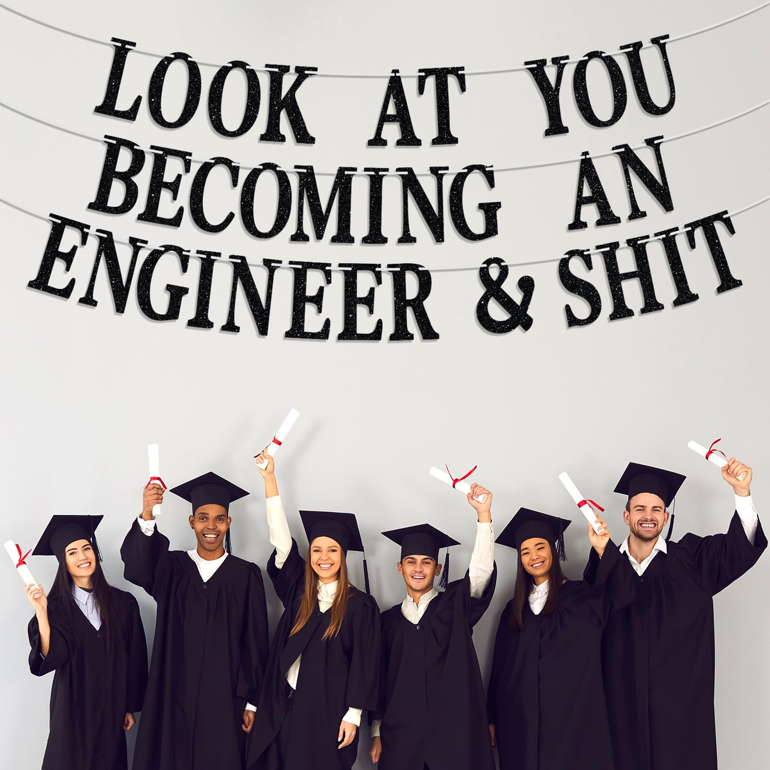 Look at You Becoming an Engineer Banner, Congrats Grad/You Did It/Congratulations Sign, Engineer Degree Graduation Party Decorations Supplies