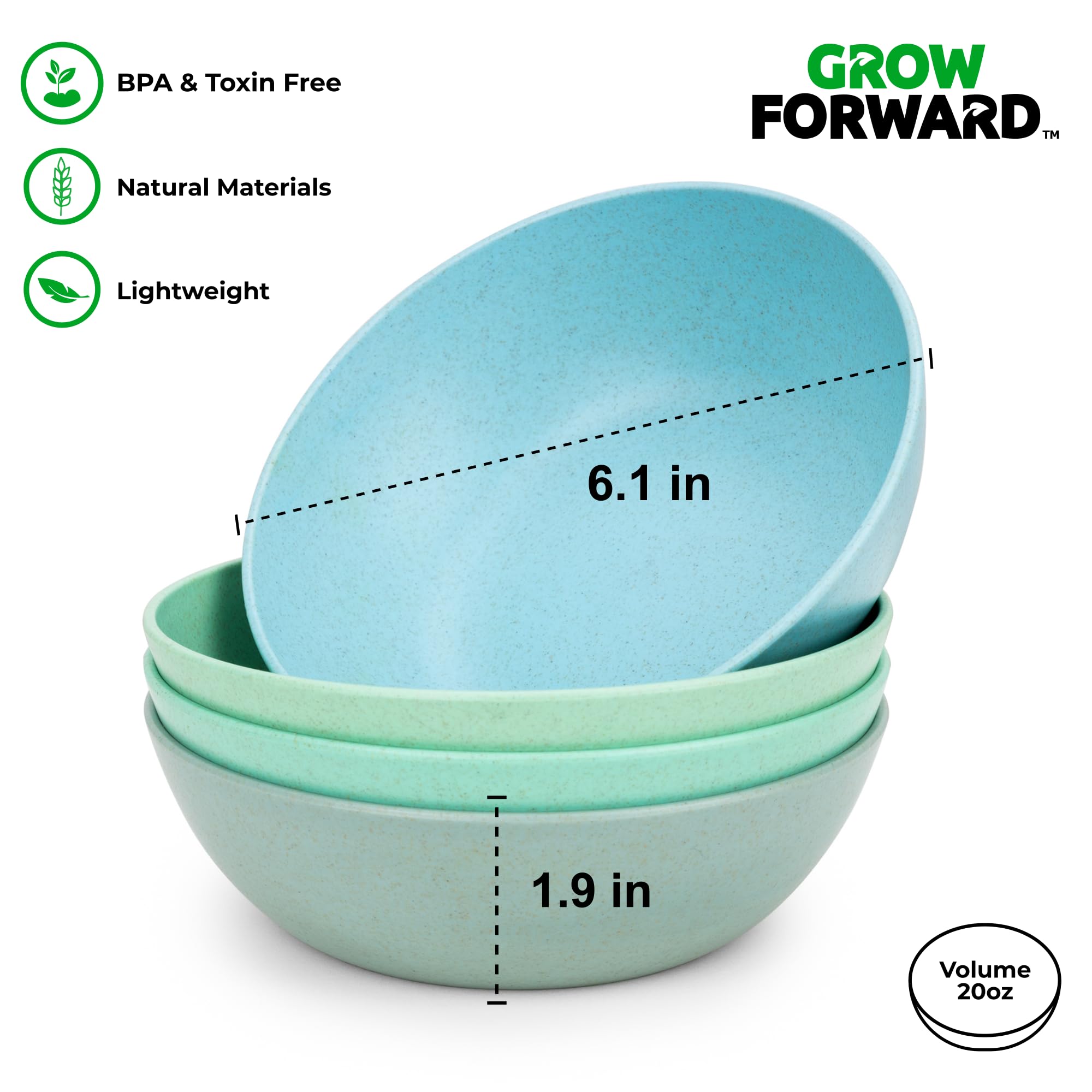 Grow Forward Wheat Straw Kids Plates and Bowls Sets - 8-Piece Unbreakable Dishwasher & Microwave Safe Plastic Plates for Kids - Reusable Non Toxic BPA-Free Dinnerware for Children - Rainforest