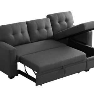 ACQCA 82" L-Shape Sleeper Sectional Sofa with Storage Chaise and Pull-Out Bed,Convertible Couch for Living Room,Apartment,Office,Dark Gray