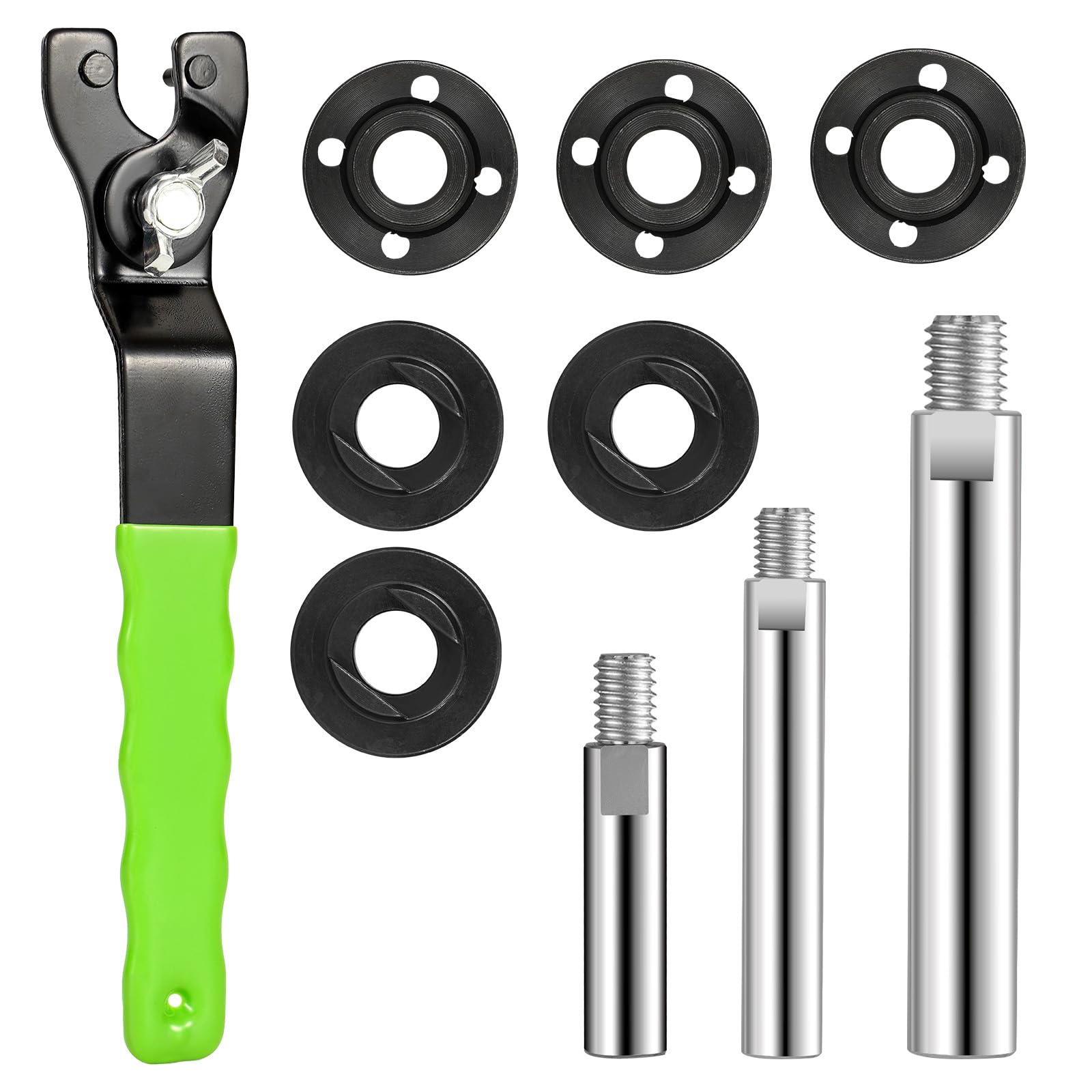 5/8"-11 Angle Grinder Extension Shaft Connecting Rod 3PCS with 1PC Universal Adjustable Spanner and 3 Sets Flange Nut，Compatible with Makita, Dewalt, Bosch, Hitachi, Milwaukee, Metabo and other brands