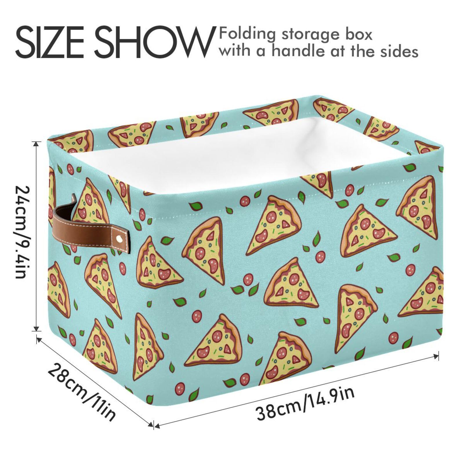 KEEPREAL Doodle Pizza Storage Baskets,Decorative Collapsible Rectangular Canvas Fabric Storage Bin for Home,2 Pack