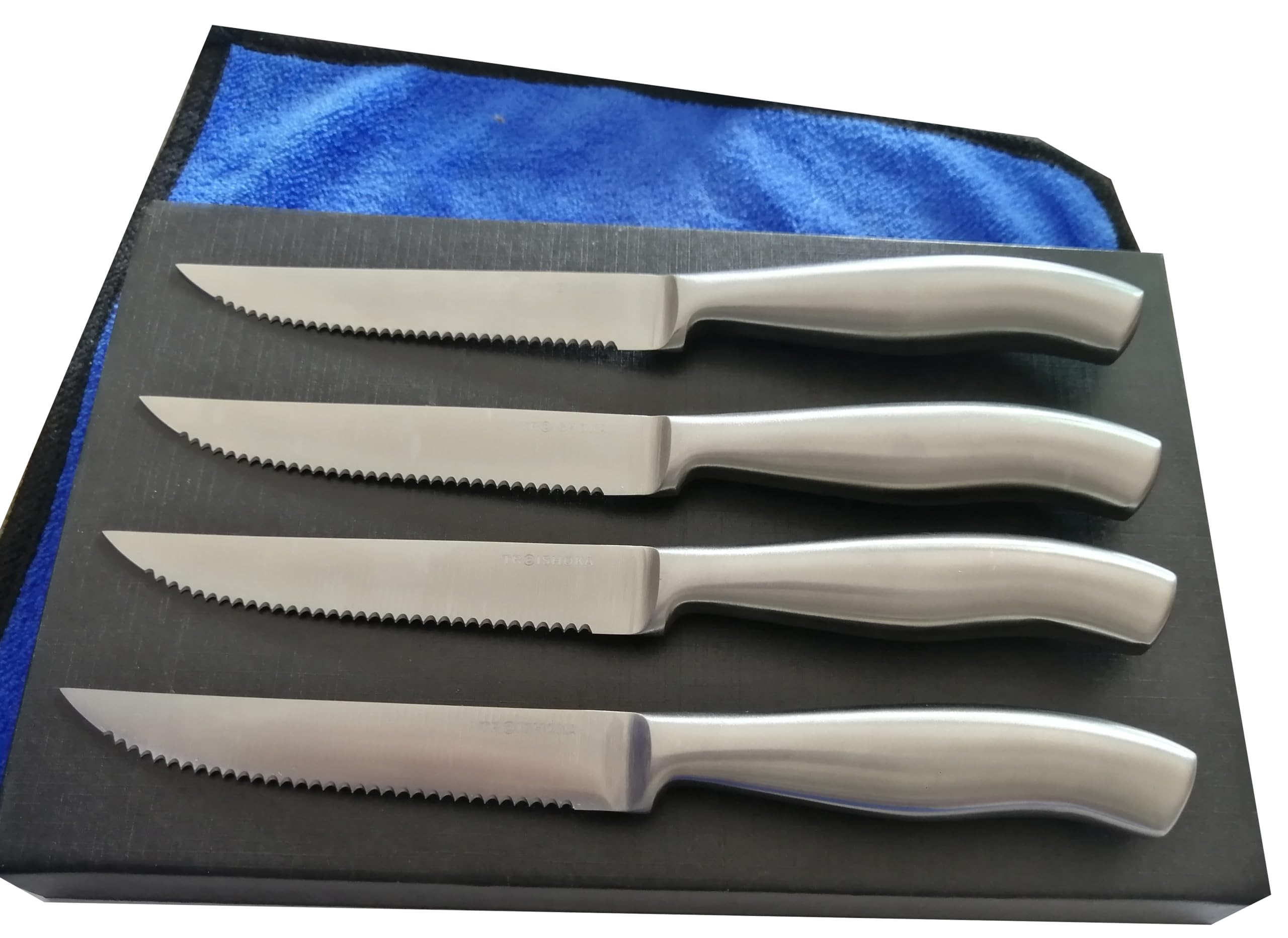 TROISHOKA Steak Knives, Razor-Sharp Steak Knives Set of 4, Stainless Steel Serrated Steak Knife, Silver Kitchen Steak Knife Set, Dishwasher Safe, Non-Stick and Rust Resistant Dinner Knives (4-PCS)