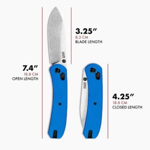 Knafs - Lander 2 Folding Pocket Knife with Clip - EDC for Men, Women, Everyone - Gray Stonewash Blade - Blue G10 Handle