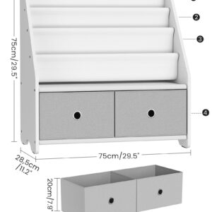 CHOEZON Kids Bookshelf and Toy Storage, 4 Tier Large Capacity Kids Book Rack, Sling Kids Bookcase, for Kids Room, Nursery, Playroom, White and Gray MCW06WT