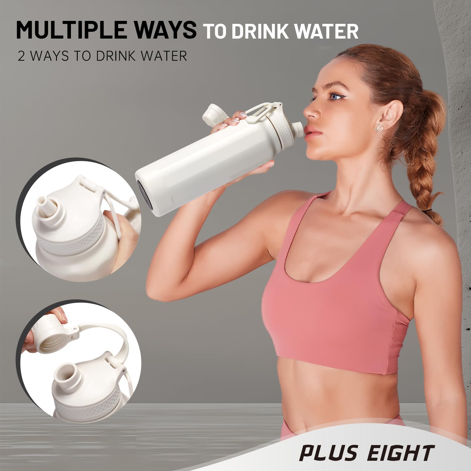 pluseight Sports Water Bottle, Insulated Water Bottle With Straw, Stainless Steel Water Bottle Wide Mouth for Sports, Gym or Office, BPA-Free Keep Cold 24H Hot 12H (White, 32 oz)