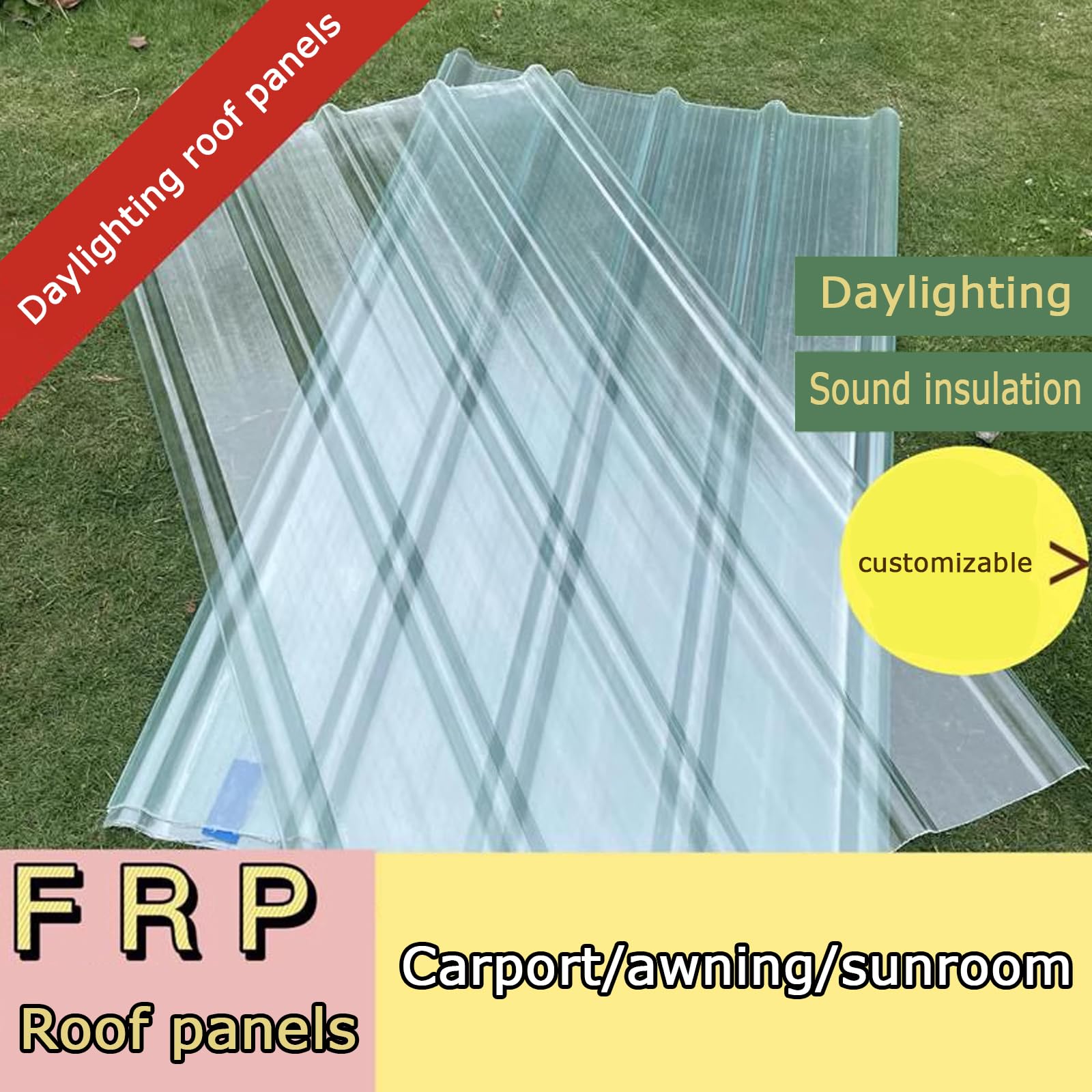 KDDEON 2.2mm Thick FRP Daylighting Panels,Clear Roof Sheet,Transparent Roofing Sheet,Corrugated Roofing Material,Rainproof Board,Sunroom Daylighting Plate,for Canopy Balcony Carport (35x47in,1 PCS)